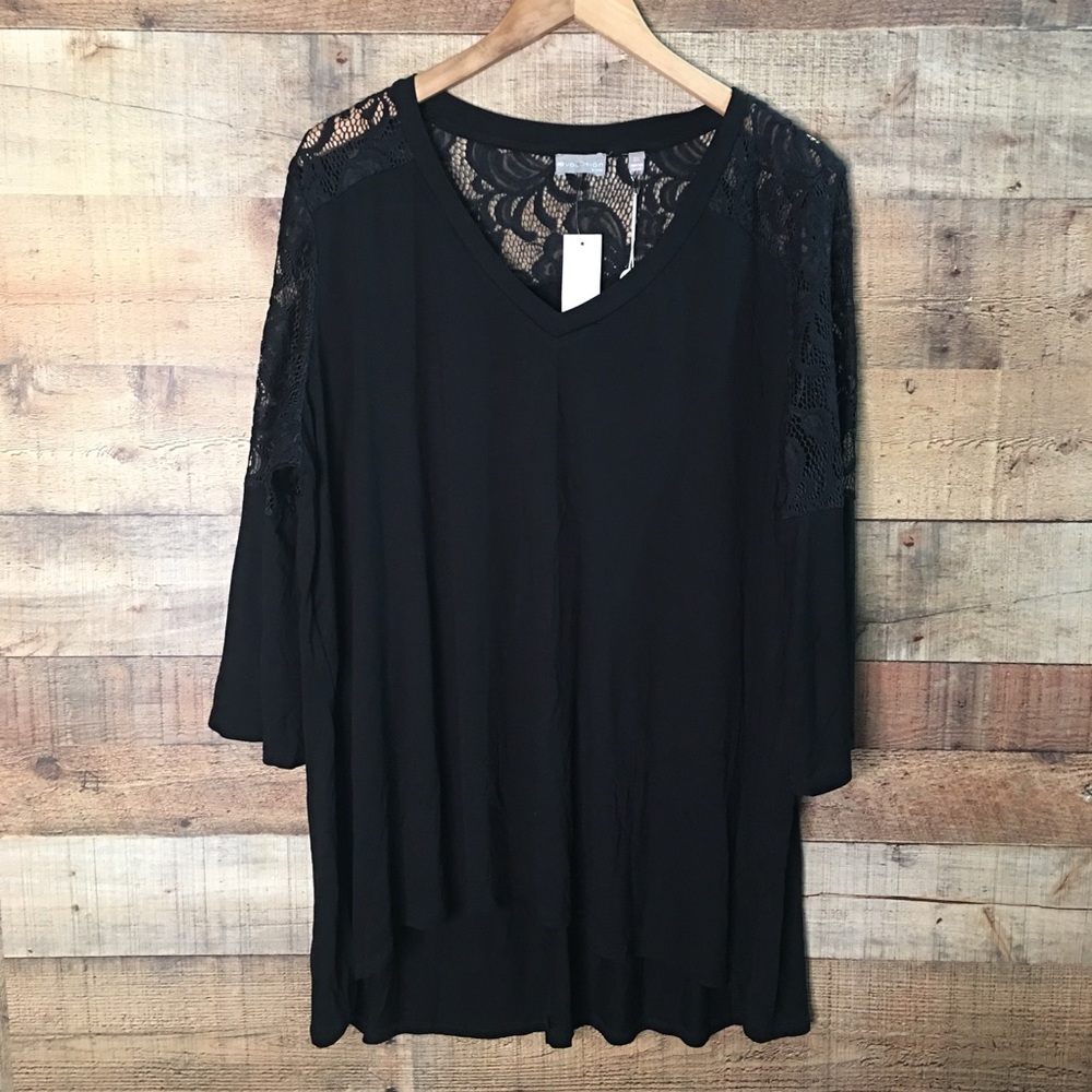 EVOLUTION Black Lace Knit Top 3X
